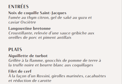 Menu Le Bélouga Nouvel An 2025